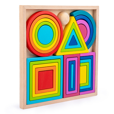 Wooden Montessori Baby Developmental Toys Art Geometric Creative Puzzle Rainbow