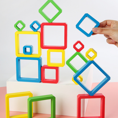 Wooden Intelligence Color Square Box Kindergarten Learning Toys Assembly Blocks