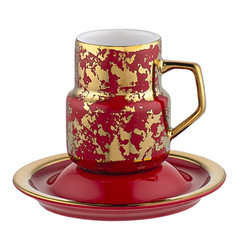 110ml Turkish Coffee Cups With Saucer Matt Gold Rim Handle