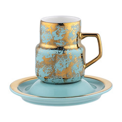 110ml Turkish Coffee Cups With Saucer Matt Gold Rim Handle