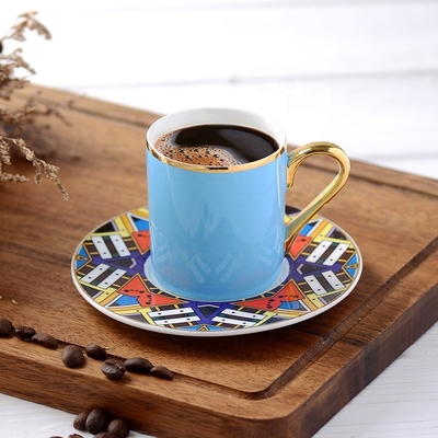 90cc Gold Rim Turkish Color Glazed Ceramic Fashion Coffee Cups And Saucer Set