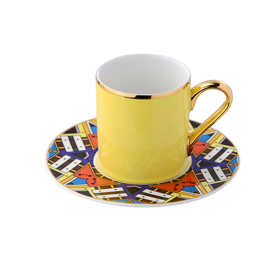 90cc Gold Rim Turkish Color Glazed Ceramic Fashion Coffee Cups And Saucer Set