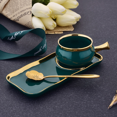 Tea Nordic Gold Rim Ceramic Coffee Cup With Dessert Snack Tray