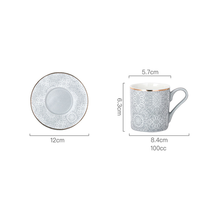 Ceramic Embossed Espresso Turkish Fashion Coffee Cups With Golden Line