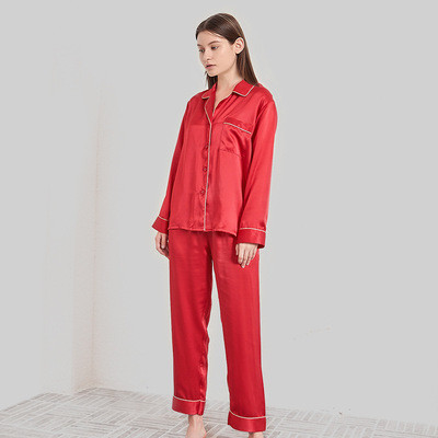 Luxury Sleep Wear Long Sleeve Silk Pajama Set Women Pajamas Silk Two Pieces
