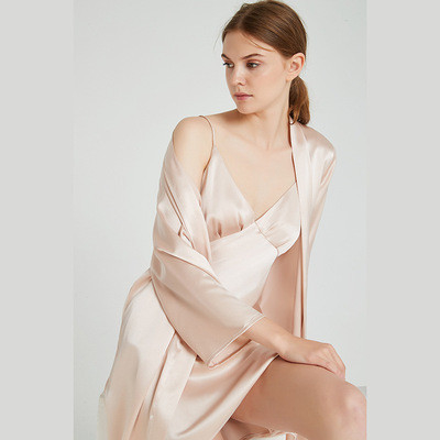 Women'S Nightwear Knitted Silk Pajamas Long Sleeve Lightweight Silk Fabric Two Pieces
