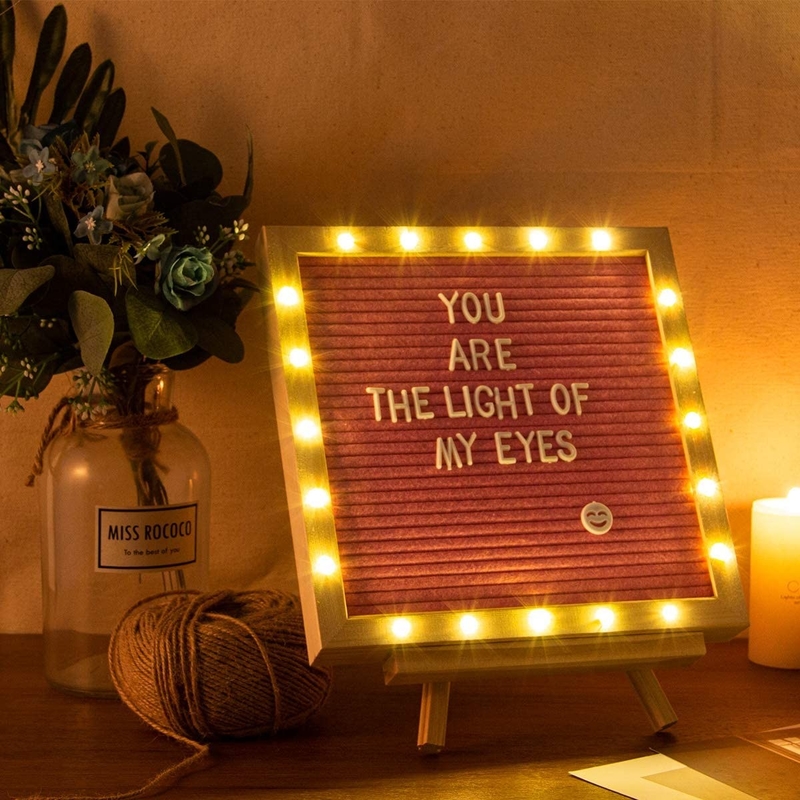 Pink LED Lights Message Felt Letter Board 10X10 With Stand Letters And Numbers
