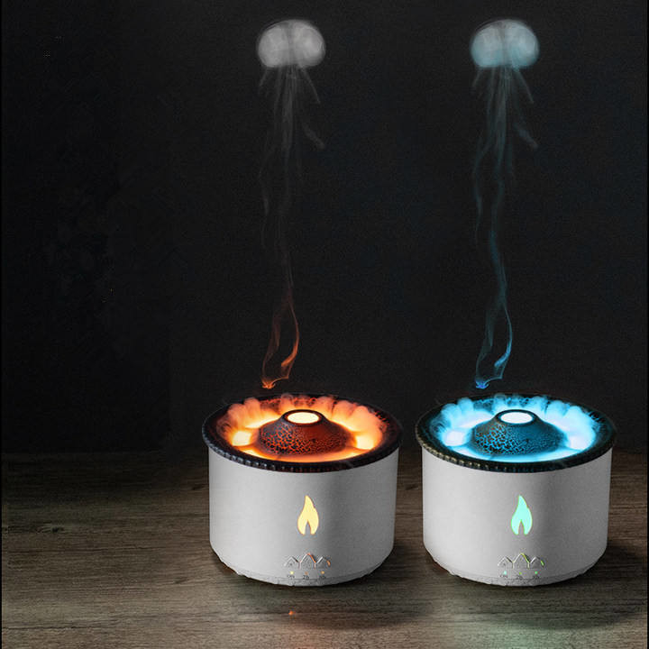 New Upgrade Simulation Blue Flame Volcano Aromatherapy Diffuser 360ml Jellyfish Mist Air Humidifier for Home Office Spa