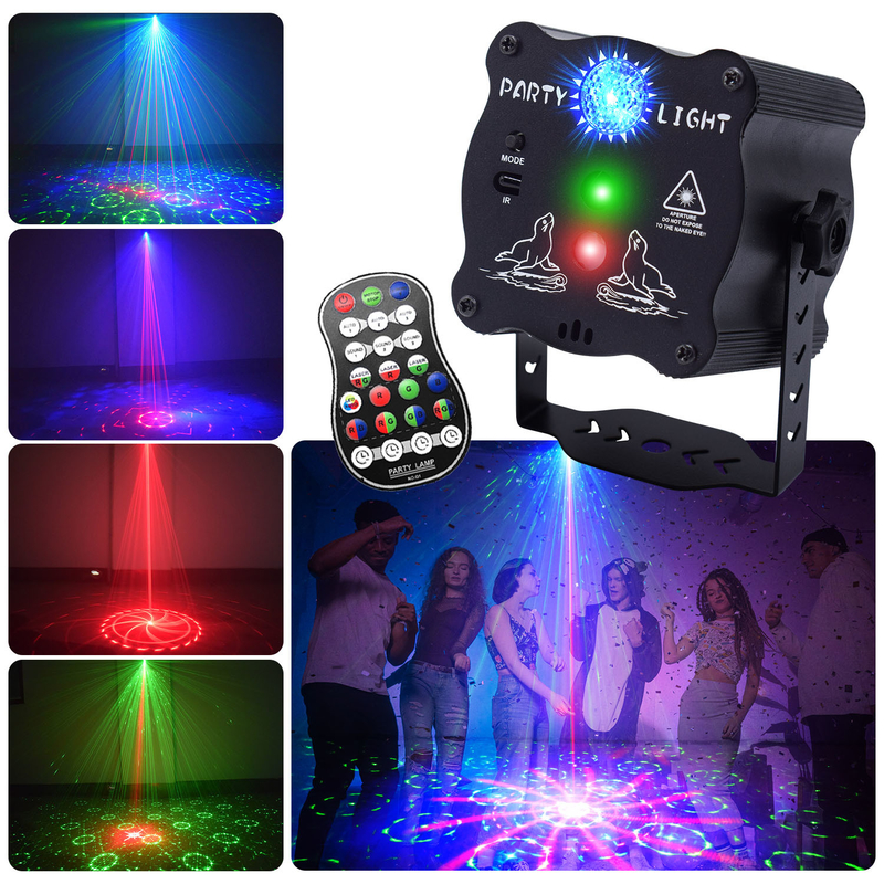 New USB Rechargeable Mini Laser Light Sound Activated Timing LED Stage Lights 60 Lighting Effects Party Atmosphere Lamp