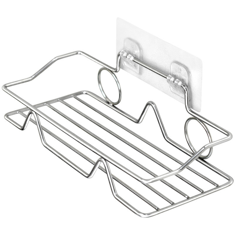 Bathroom Shelf Organizer Storage Kitchen Rack with Traceless Transparent Adhesive No Drilling SUS304 Stainless Steel