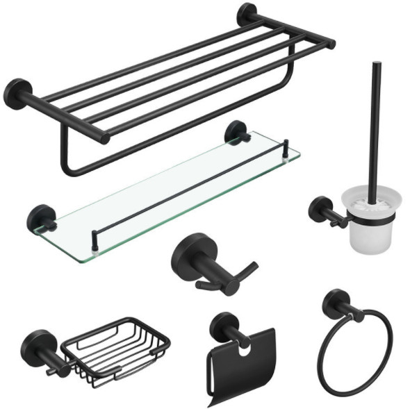 Modern Design Decor Stainless Steel Black Wall Mount Towel Rack Toilet Holder Bathroom Accessories Set Organizer