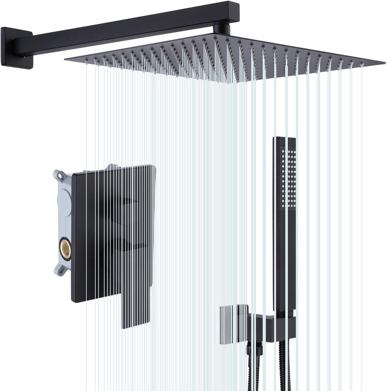 Black cUPC UPC Bathroom Waterfall Shower Head 12 inch 3 Way Shower Column Ceiling System Mixer Rainfall Shower Head