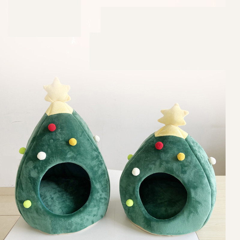 Hot sell luxury pet bed pp cotton oxford bottom green cat house christmas High quality