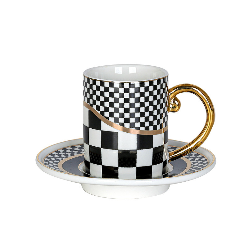 Ceramic Coffee Cups Set And Saucer 100ml Gold Handle Black Espresso Cup