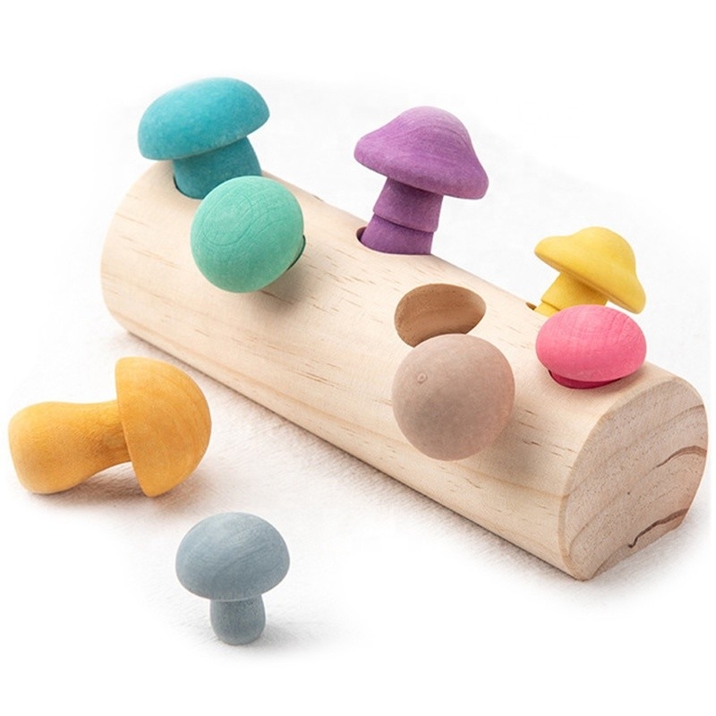 Mushroom Picking Game Rainbow Block Toy Montessori Educational Wooden Baby Toys