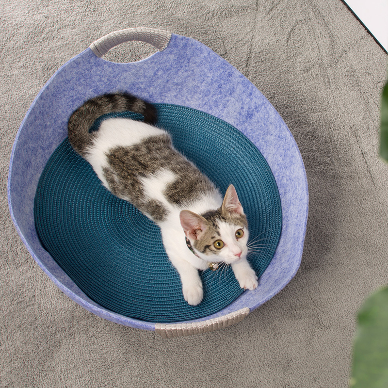 Felt Purple Pet Bed Cushion Luxury Round Modern Felt Cat Pot Bed Mats 52x12cm