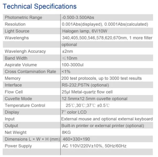 Rayto Rt-1904c Chemistry Analyzer Semi-Automatic Biochemical Analyzer Medical Device Mindray